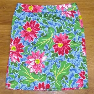 TALBOTS PETITE RED FLORAL PENCIL SKIRT SZ 6 M